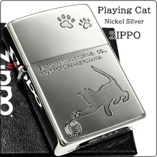 ジッポー(ZIPPO)の送料無料☆zippo☆Playing cat☆シルバーイブシ☆ジッポ(タバコグッズ)