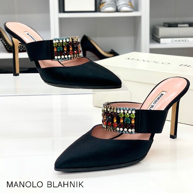 【新品】MANOLO BLAHNIK マノロブラニク サテン ビシュー ミュール