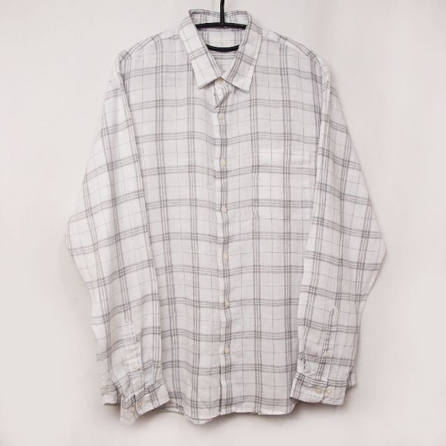 GU(ジーユー)のGU ジーユー リネン チェックシャツ ホワイト Lサイズ メンズのトップス(シャツ)の商品写真