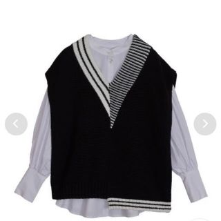 アメリヴィンテージ(Ameri VINTAGE)のASYMMETRICAL VEST WITH SHIRT ブラック(シャツ/ブラウス(長袖/七分))