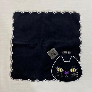 アナスイ(ANNA SUI)のアナスイ　タオルハンカチ　ねこ　ブラック　未使用品　#1638(ハンカチ)