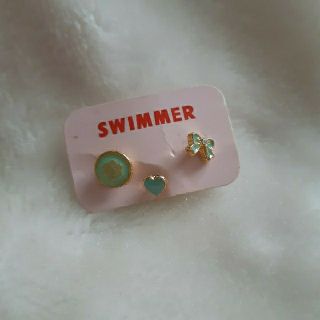 スイマー(SWIMMER)のswimmer　ピアス　ミントグリーン　リボン　ハート　薔薇(ピアス)