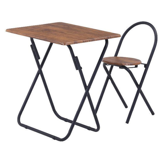 折りたたみ可能 簡易テーブルチェアセット ブラウン 折たたみテーブル