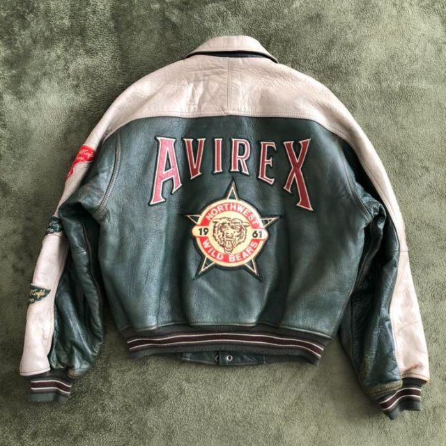 AVIREX - AVIREX WILD BEARSレザースタジャン 緑グリーン