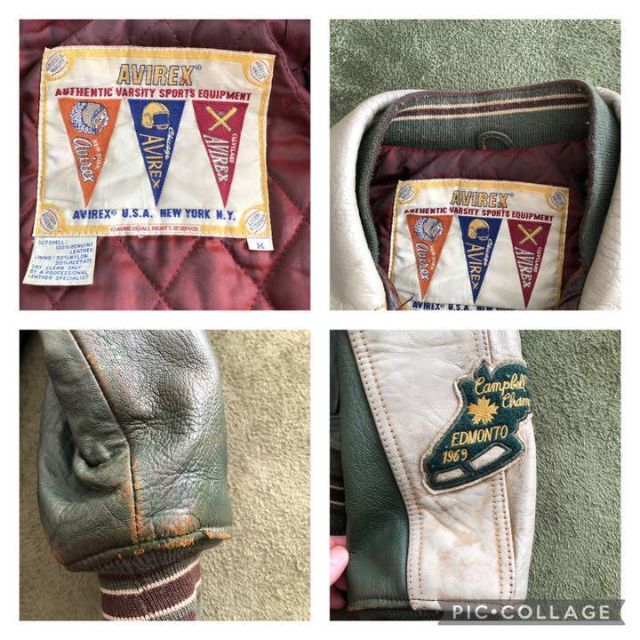 AVIREX WILD BEARSレザースタジャン 緑グリーン アヴィレックス