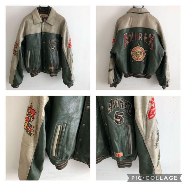 AVIREX WILD BEARSレザースタジャン 緑グリーン アヴィレックス
