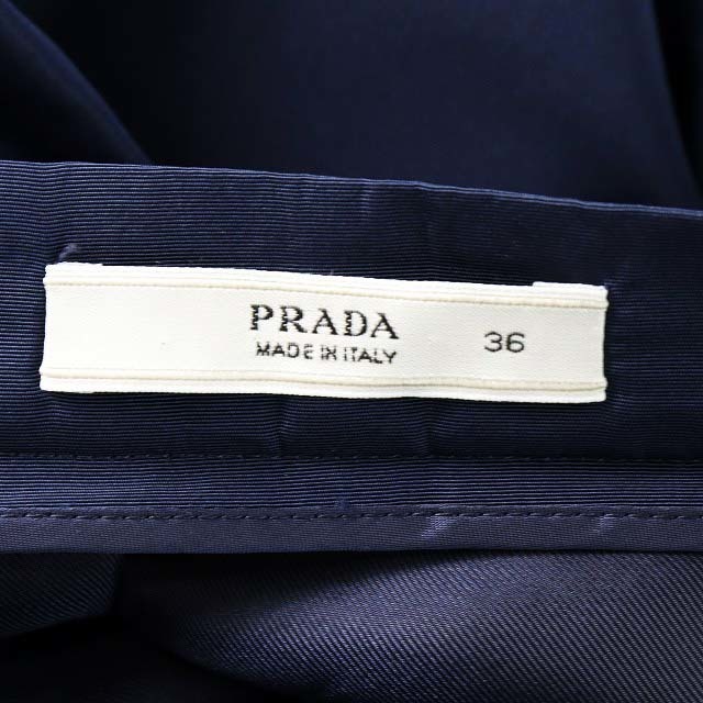 プラダ PRADA プリーツスカート ひざ丈 シルク混 36 S 紺 ネイビー 3