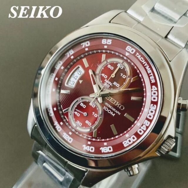 【新品】SEIKO セイコー クロノグラフ カレンダー レッド メンズ腕時計
