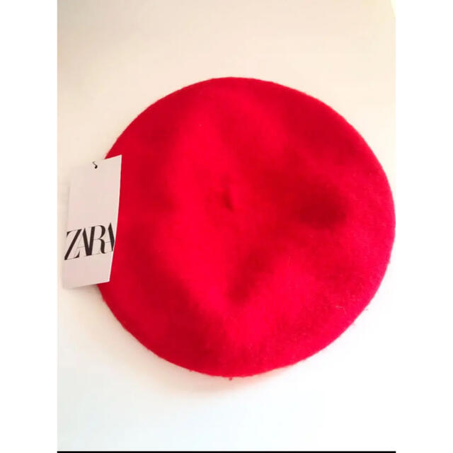 ZARA(ザラ)の新品 ZARA ザラ ウールベレー帽 赤 レッド ウール100% タグ付き レディースの帽子(ハンチング/ベレー帽)の商品写真