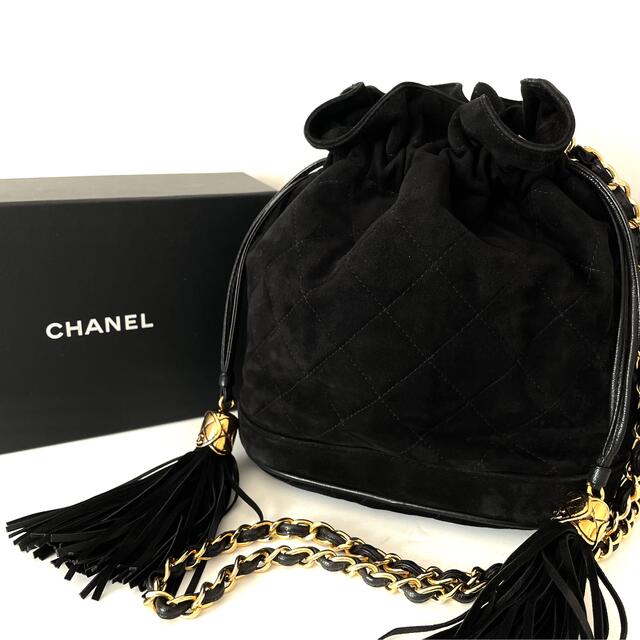 美品　CHANEL フリンジ スエード 巾着 ショルダーバッグ ヴィンテージ約22cm横