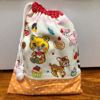 ふわもこレトロアニマル(オレンジ)      巾着袋　コップ袋　小物入れ(外出用品)