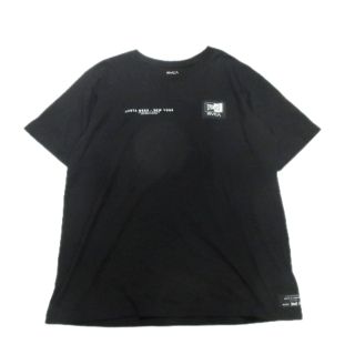 ルーカ(RVCA)の美品 ルーカ RVCA プリント Tシャツ カットソー ロゴ 切替 L 黒 ブラ(Tシャツ/カットソー(半袖/袖なし))