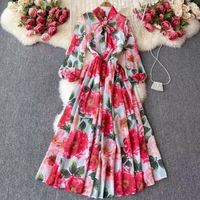 セット綺麗めコーデ❤️ロングワンピース　レディース　長袖　花柄　ドレス