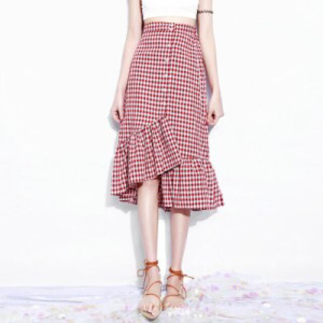 ギンガムチェックフリルスカート レディースのスカート(ロングスカート)の商品写真