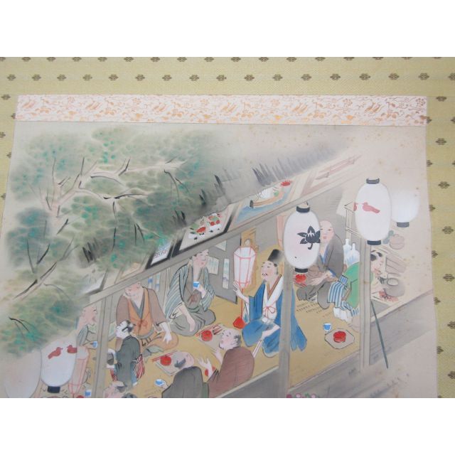 掛軸 浪速之民 小野常春『秋祭』日本画 絹本 共箱付 掛け軸 K-156
