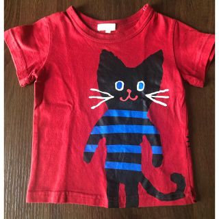 ハッシュアッシュ(HusHush)の美品☆ハッシュアッシュ　100 半袖　Tシャツ　ねこ　男の子　赤　バックプリント(Tシャツ/カットソー)