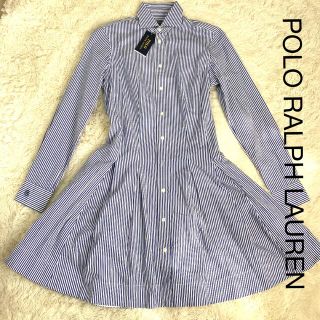 ポロラルフローレン(POLO RALPH LAUREN)のポロ ラルフローレン シャツワンピース ストライプ ブルー(ひざ丈ワンピース)