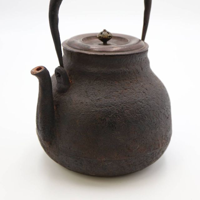 煎茶道具 龍文堂 鉄瓶 斑紫銅蓋 老松図 湯沸 茶器 時代物 骨董品 
