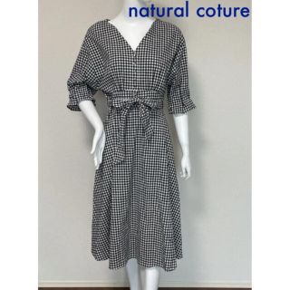 ナチュラルクチュール(natural couture)の【美品】リボン付ギンガムチェックワンピース (ロングワンピース/マキシワンピース)