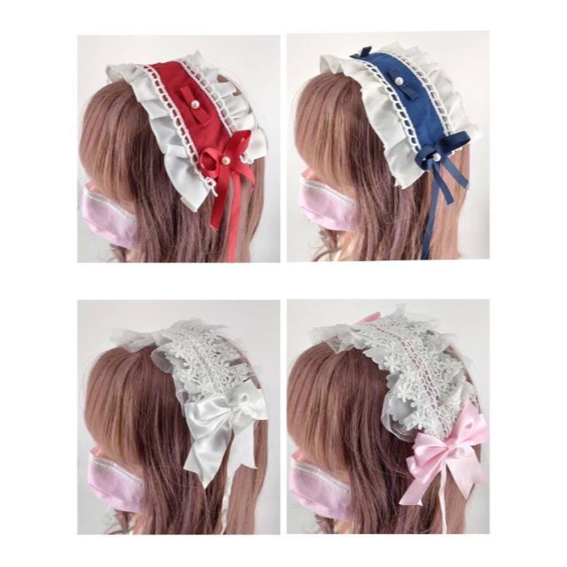 レッド ヘッドドレス ロリータ 姫 コスプレ メイド リボン レディースのヘアアクセサリー(カチューシャ)の商品写真