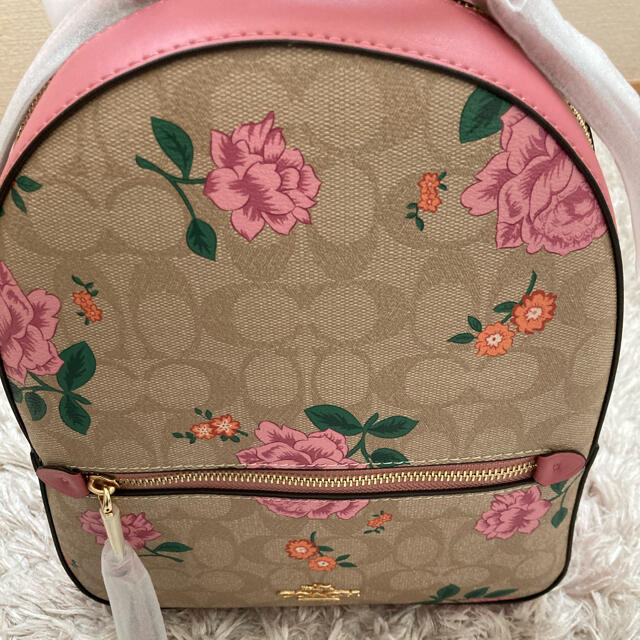 新品 COACH コーチ リュックサック レザー カーキ ピンク フラワー柄 ...