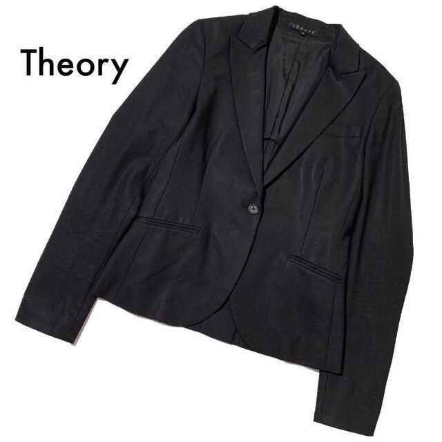 theory(セオリー)のtheoryセオリー 長袖テーラードジャケット シンプル 黒 古着 2 M 薄手 レディースのジャケット/アウター(テーラードジャケット)の商品写真