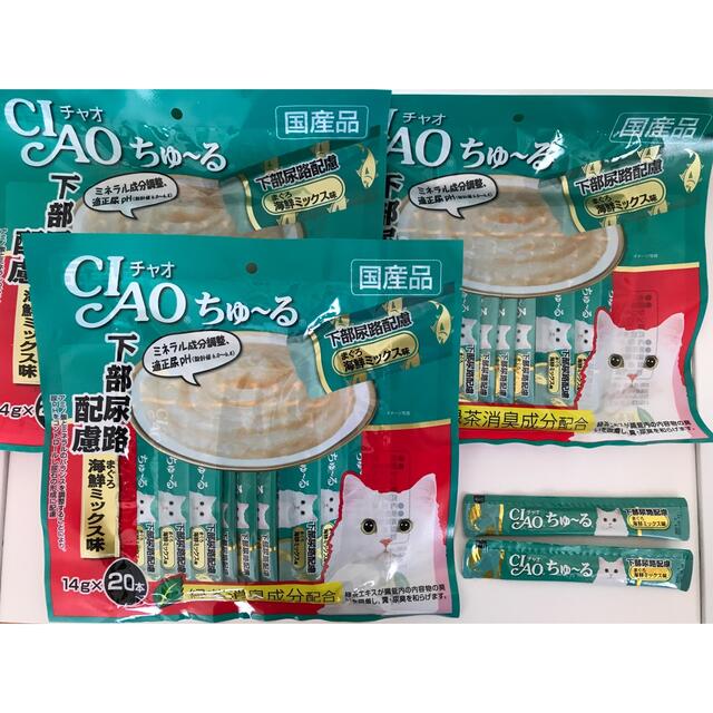 いなばペットフード(イナバペットフード)の⭐︎新品未使用　いなば　CIAO ちゅ〜る下部尿路配慮　20本×3袋とおまけ2本 その他のペット用品(猫)の商品写真