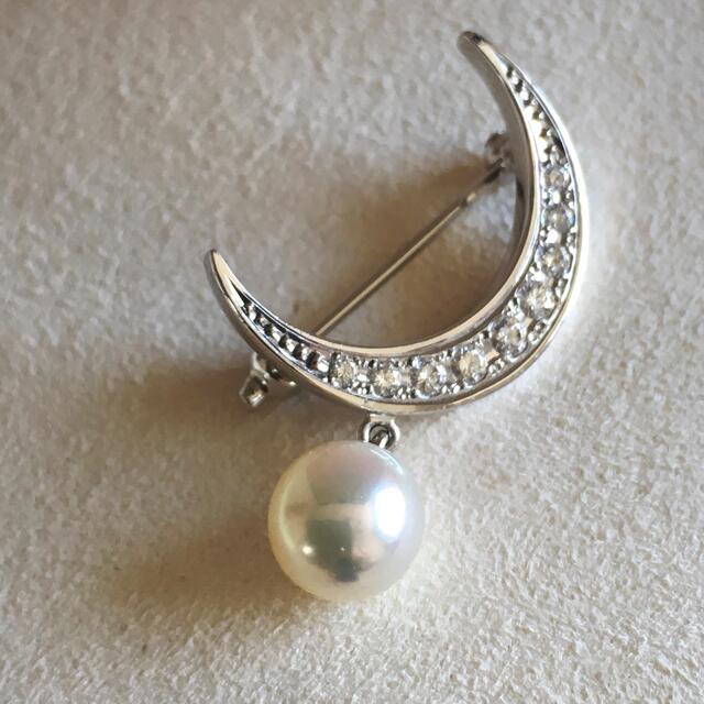 完売 美品 ※Sue - MIKIMOTO 希少 K18 ブローチ パール ダイヤモンド 月
