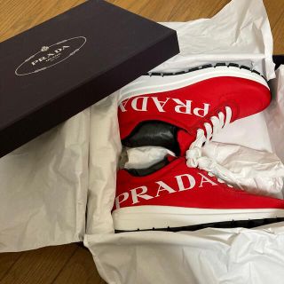 sale!確実本物 PRADAプラダ ナイロンロゴスニーカー ロッソレッド 35