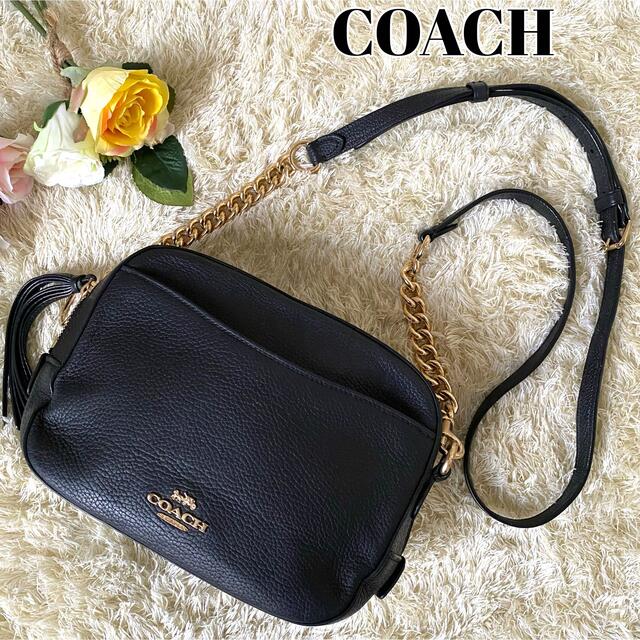 COACH(コーチ)の【美品】コーチ ショルダーバッグ レザー ゴールド金具 チェーン ブラック 黒 レディースのバッグ(ショルダーバッグ)の商品写真