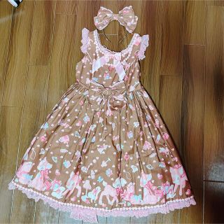 ■Angelic Pretty　ジャンパースカート　ミント×茶ドット