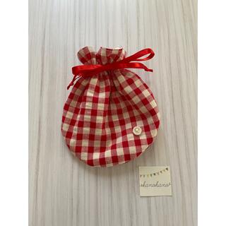 フリル口の丸型ミニ巾着袋(ギンガムチェック/赤)(ポーチ)