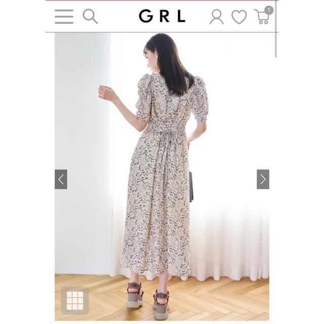 GRL(グレイル)の【新品値下げ中】GRL 花柄バックリボンVネックワンピース　Lサイズ レディースのワンピース(ロングワンピース/マキシワンピース)の商品写真