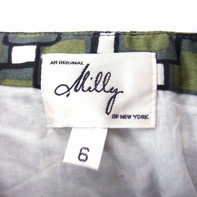 Milly(ミリー)のミリー milly 総柄 フレア スカート ひざ丈 コットン 綿 6 グリーン レディースのスカート(ひざ丈スカート)の商品写真