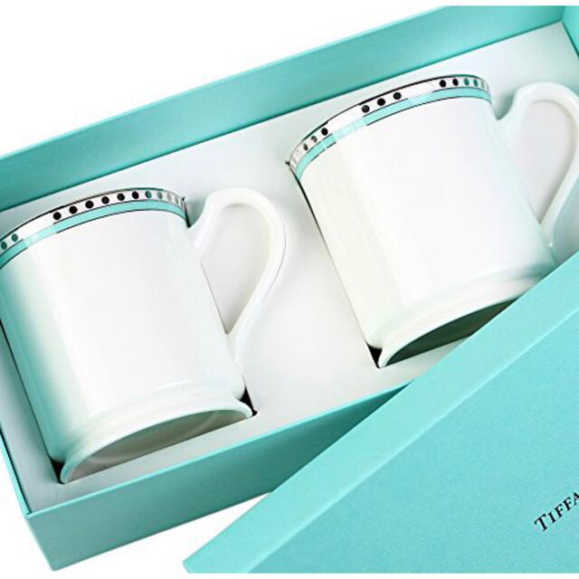 TIFFANY＆Co プラチナブルー バンド マグカップ ボーンチャイナ