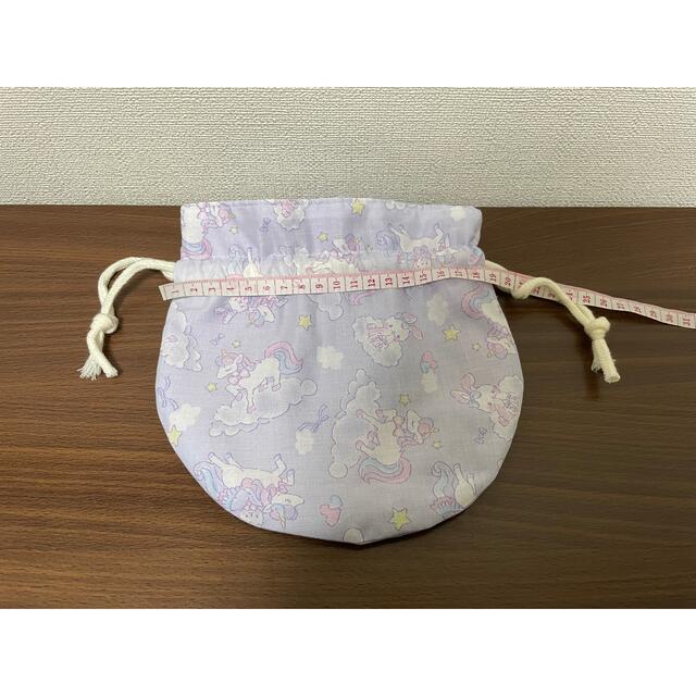 ユニコーン　パープル　丸巾着 ハンドメイドのキッズ/ベビー(外出用品)の商品写真