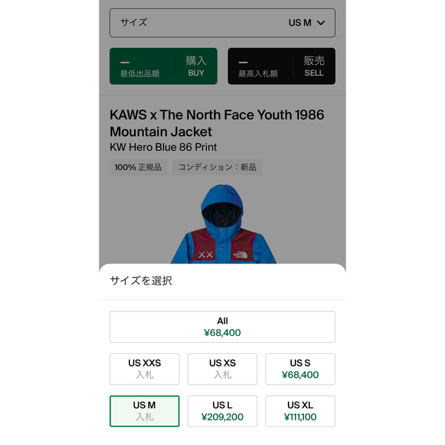 価格販売中 KAWS × NORTH FACE Youth 1986 マウンテンパーカー