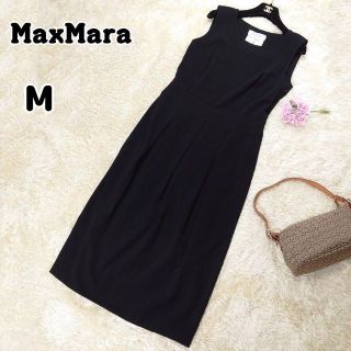 マックスマーラ(Max Mara)の美品 MaxMara ロングワンピース Iライン 白タグ ウエストプリーツ 黒(ロングワンピース/マキシワンピース)