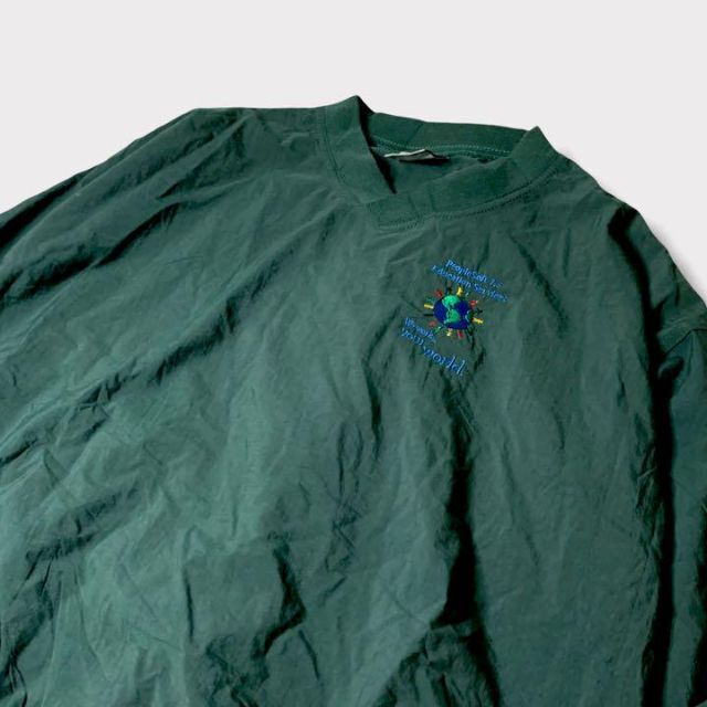 【人気カラー】ナイロンプルオーバー　USA製　ダークグリーン　刺繍ロゴ　ブルゾン
