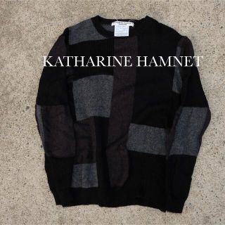 キャサリンハムネット(KATHARINE HAMNETT)のKATHARINE HAMNET 黒　ウール　アルパカ　継ぎ接ぎニット　L(ニット/セーター)