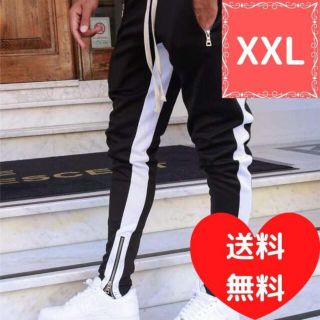 ジョガーパンツ　メンズ　黒×白　人気　ジャージ　 XXL ラインパンツ(その他)