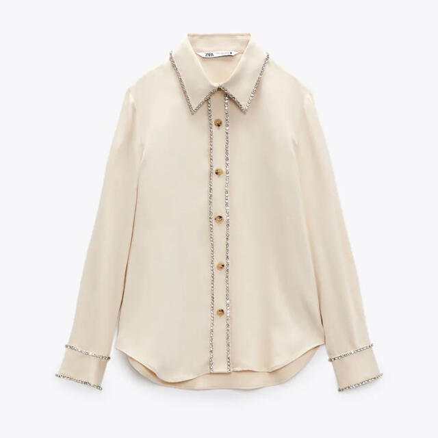 ZARA(ザラ)のZARA希少 ジュエリーシャツ ベージュ M レディースのトップス(シャツ/ブラウス(長袖/七分))の商品写真