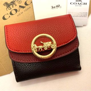 即納・正規品 COACH 3つ折り財布 ダズルフラップ開閉 ブラック レッド