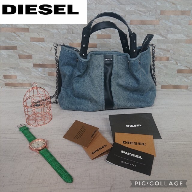 値下げ！カード付美品★DIESELディーゼル デニム ショルダーバッグ チェーン