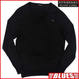 バーバリーブラックレーベル(BURBERRY BLACK LABEL)のバーバリーブラックレーベル セーター ニット L メンズ 3 古着 黒 ボーダー(Tシャツ/カットソー(七分/長袖))