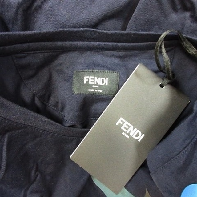 フェンディ FENDI Tシャツ 半袖 丸首 モンスター 綿 ネイビー 紺 58