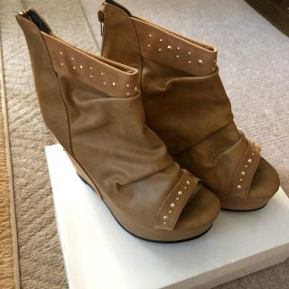 ブラウン オープントゥブーツ👢(ブーツ)