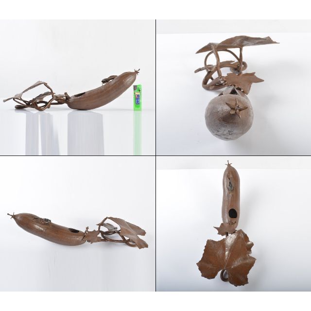 高岡銅器 平井昇(昇甫)作 蝋型鋳銅 瓜に蝉 吊り花器 共箱 G 高岡銅器 平井昇(昇甫)作 蝋型鋳銅 瓜に蝉 吊り花器 共箱 G