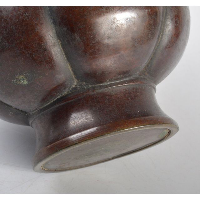 中国 古銅宣徳銅 饕餮文瓜稜蕾口瓶 V R4319 - 金属工芸