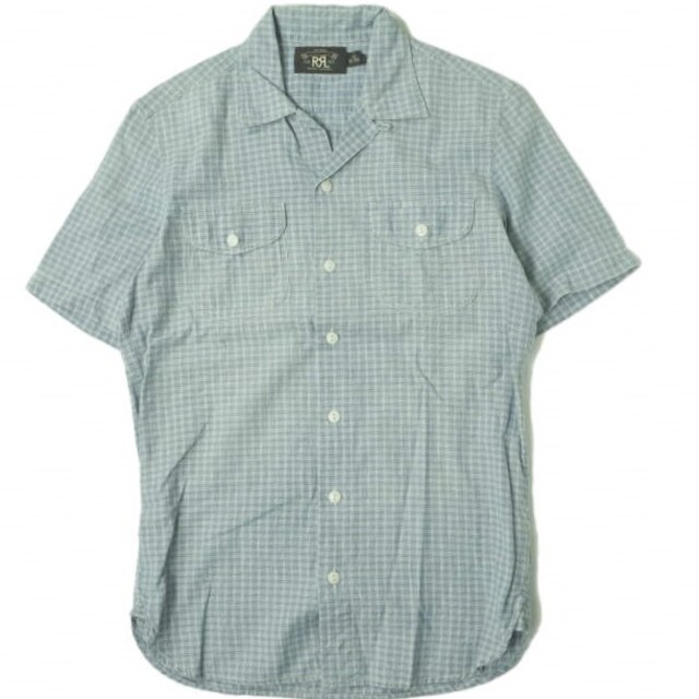 RRL ダブルアールエル PLAID-PRINT S/S CAMP SHIRTS チェックプリント キャンプシャツ XS ブルー 半袖 オープンカラー 開襟 Double RL トップス【RRL】